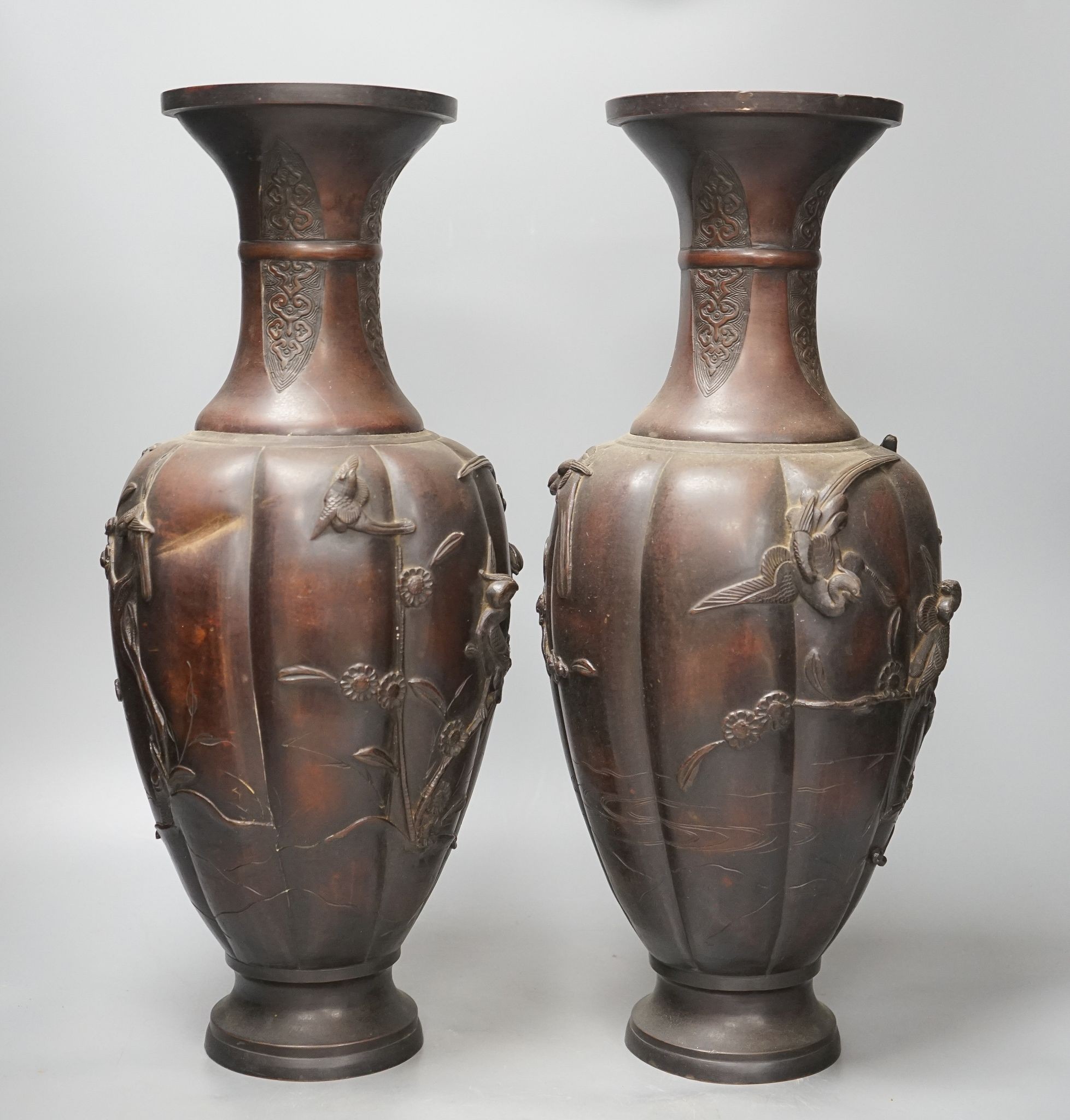 A pair of 19th century Japanese bronze vases, 46cm